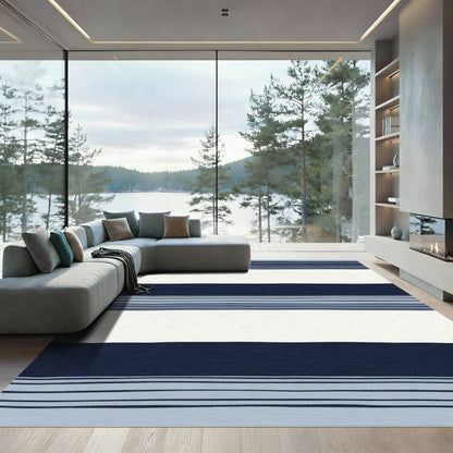 Navy Blue White Striped Horizon Rug