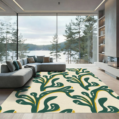 Abstract Green Yellow Leaf Flow Rug