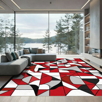 Red Black White Abstract Mondrian Rug