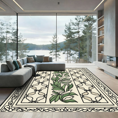 Cream and Green Botanical Garden Medallion Rug