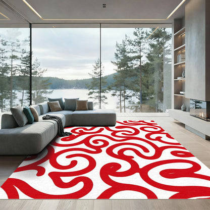Bold Red Swirl Abstract Rug