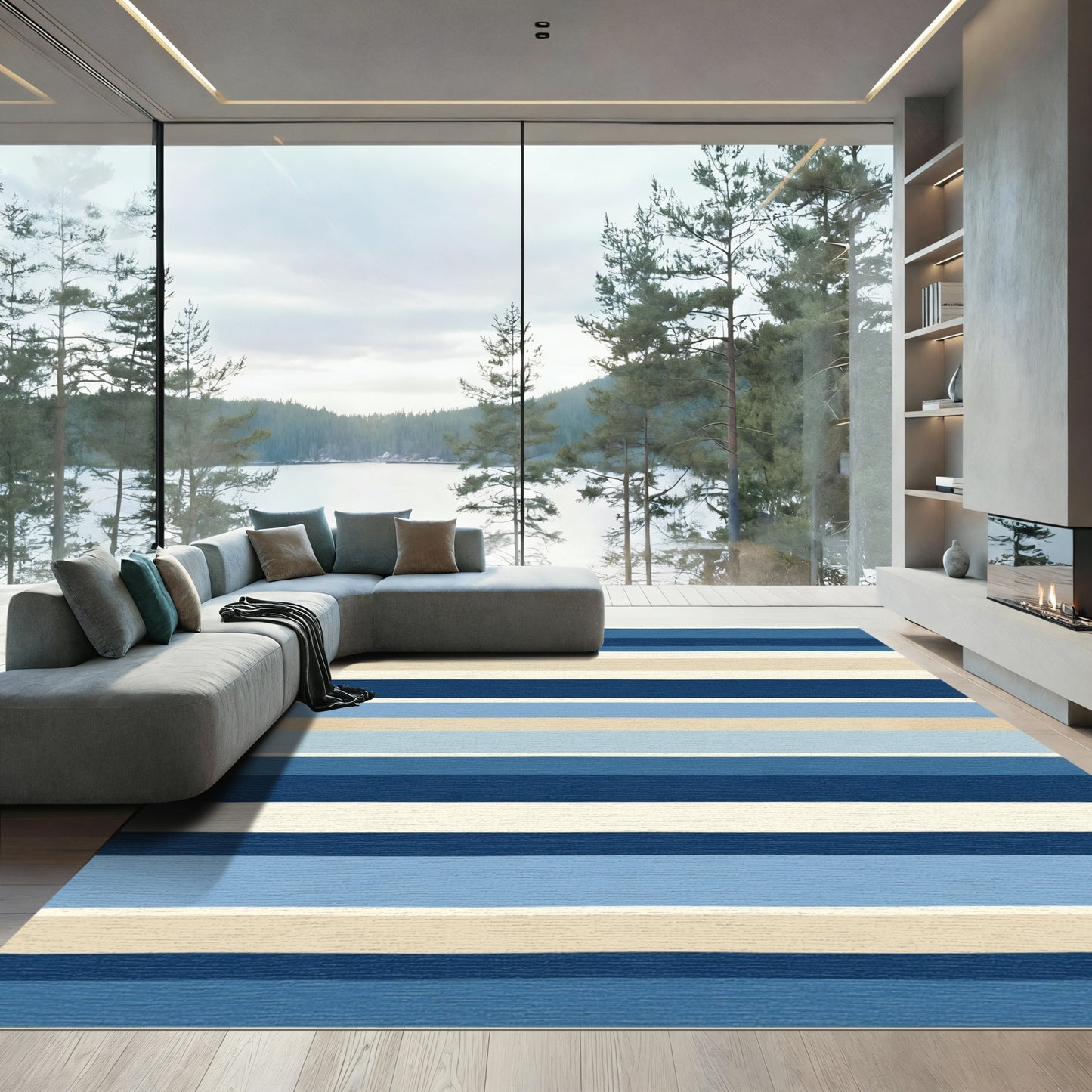 Deep Blue Coastal Stripe Rug