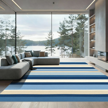 Deep Blue Coastal Stripe Rug