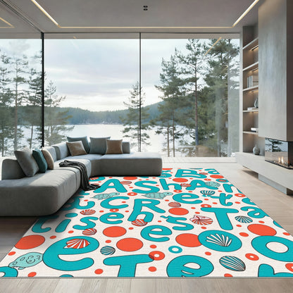 Aqua Orange Turtle Shell Alphabet Collage Rug