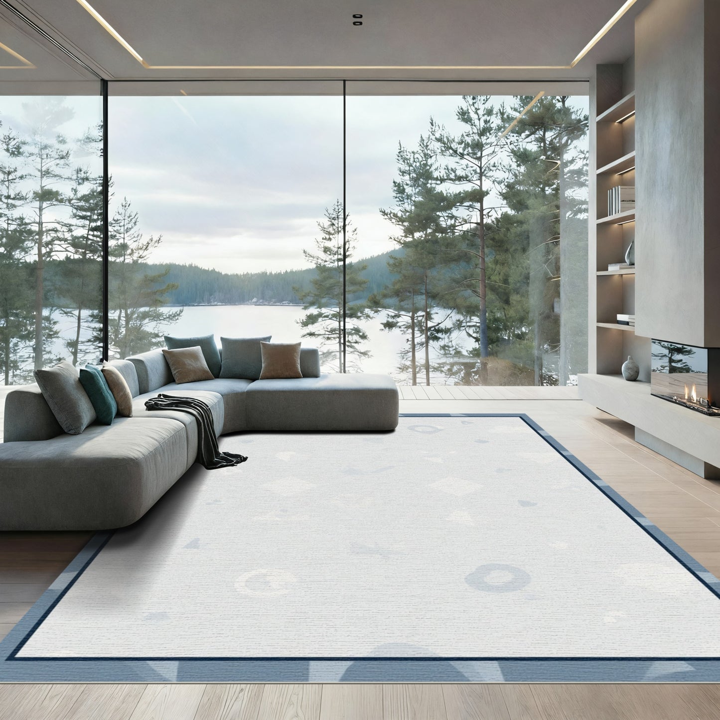 Soft Blue Subtle Icon Scatter Rug