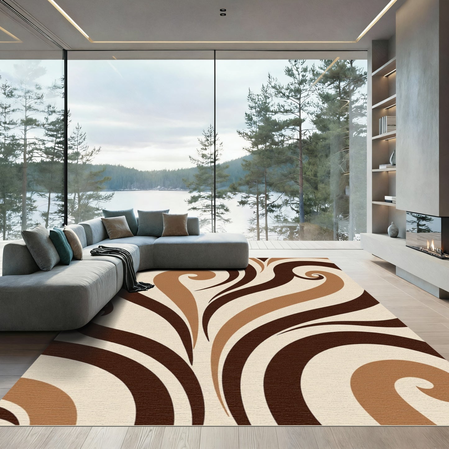 Chocolate Swirl Abstract Curving Lines Rug