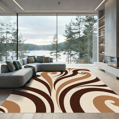Chocolate Swirl Abstract Curving Lines Rug