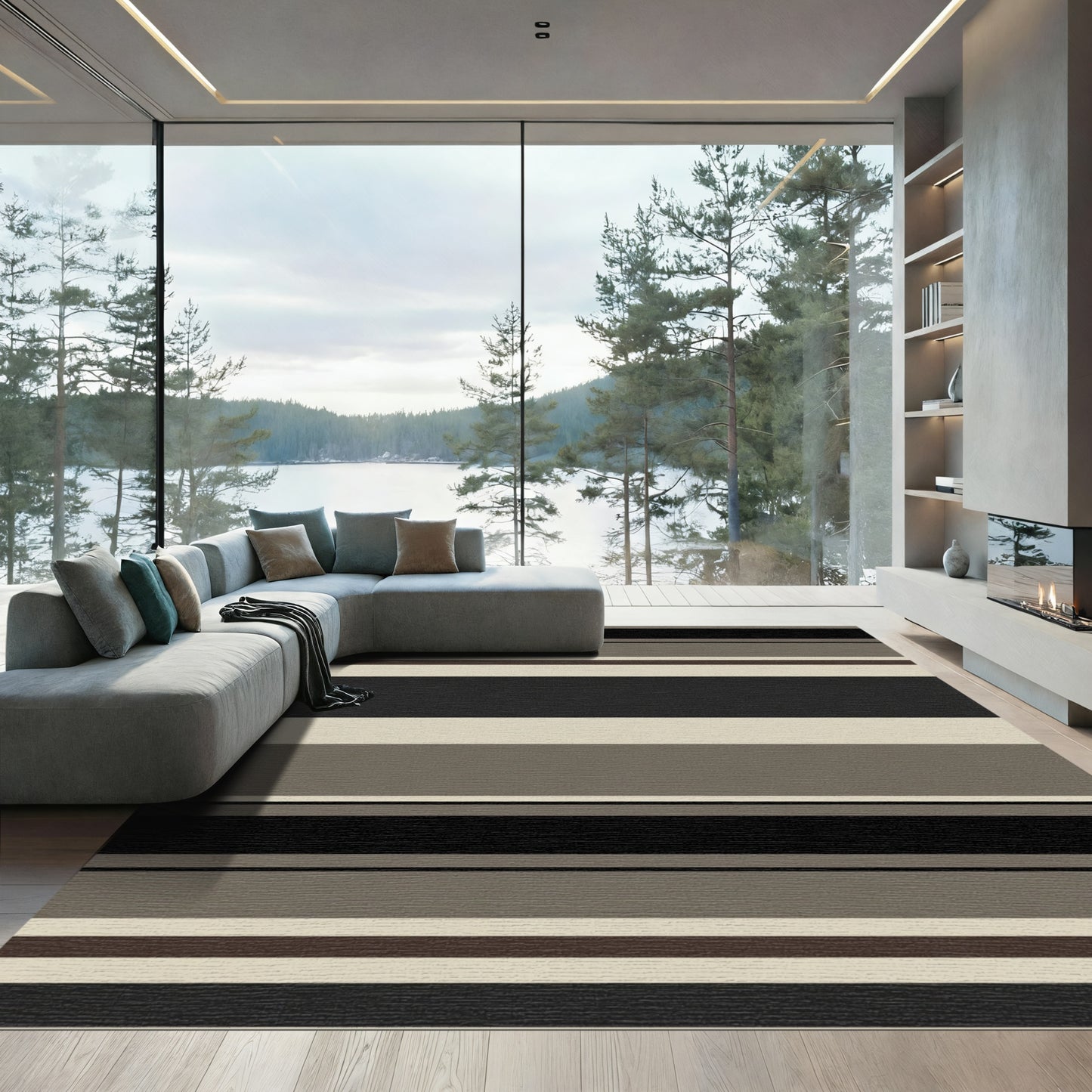 Neutral Toned Wide Stripe Rug