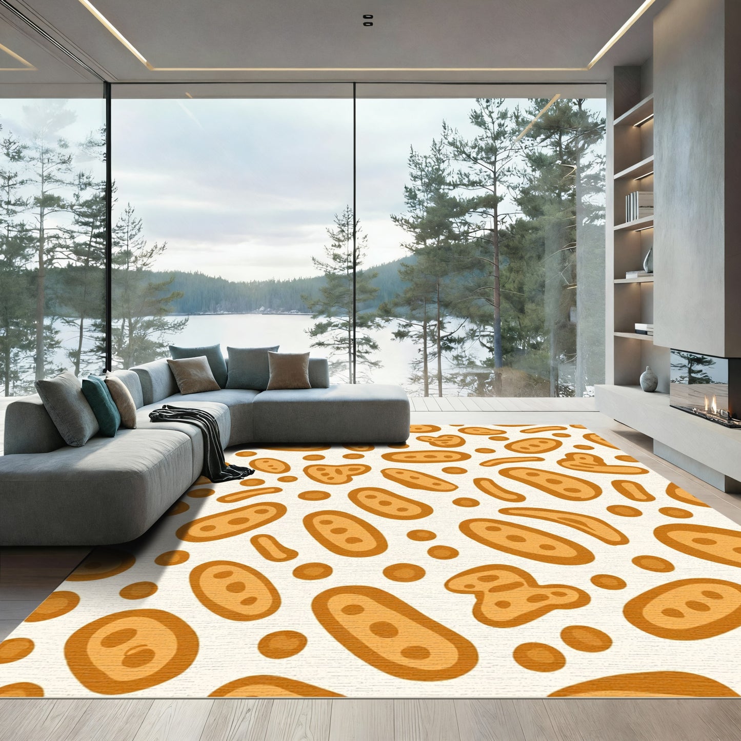 Cream Orange Amoeba Cluster Rug