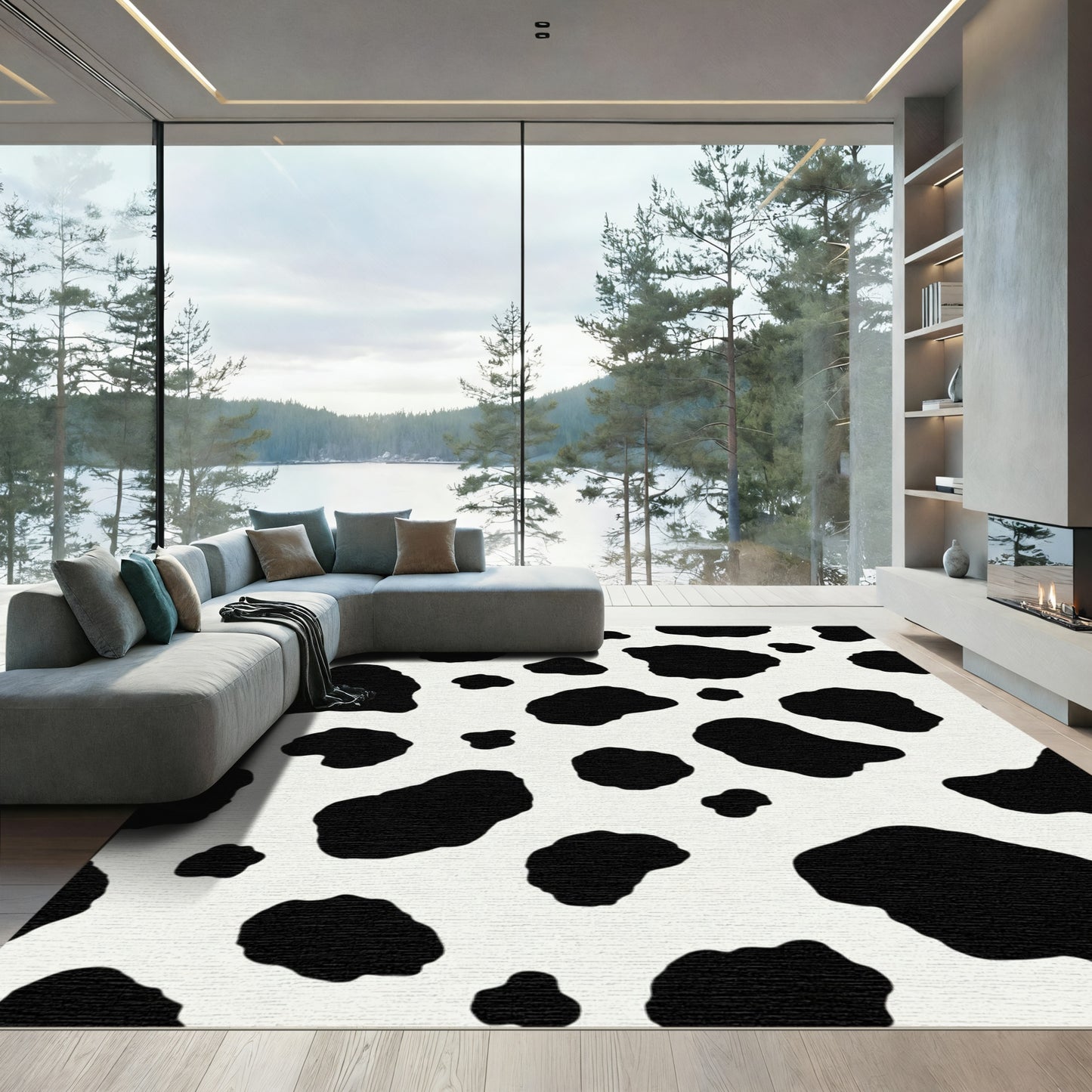 Bold Black and White Spills Rug