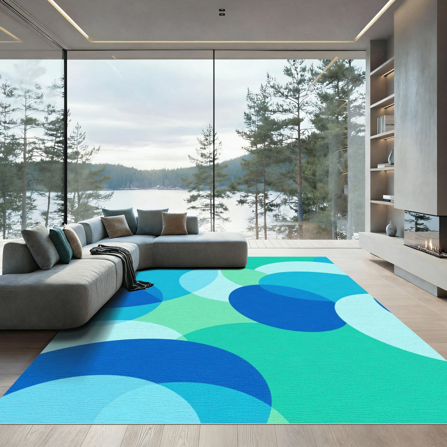 Abstract Blue Green Overlapping Circles Rug