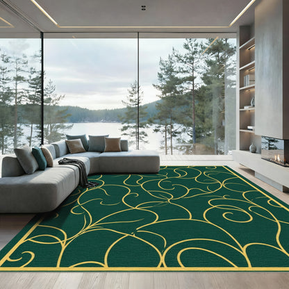 Deep Green Golden Vine Swirl Rug