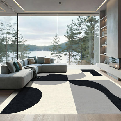 Abstract Black Gray Cream Curves Rug