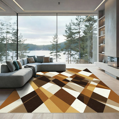 Modern Brown Diamond Geometric Composition Rug
