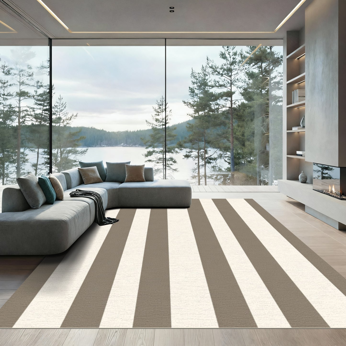 Taupe Cream Vertical Stripe Rug