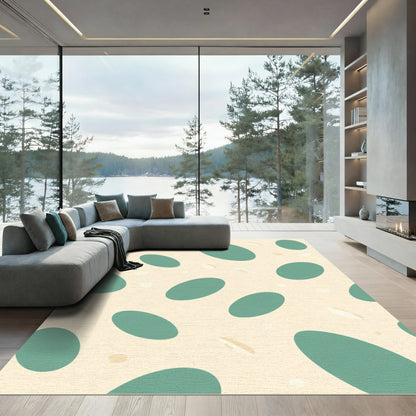 Teal Oval Scatter on Cream Background Rug