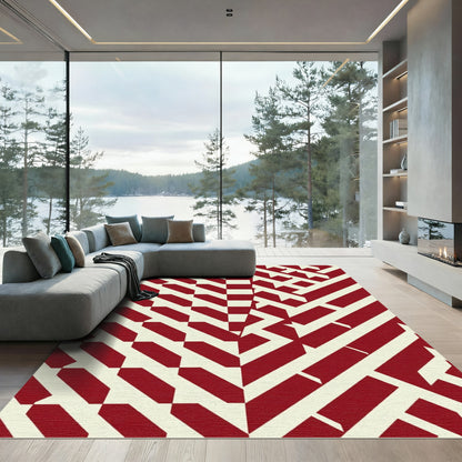 Red Cream Geometric Maze Rug