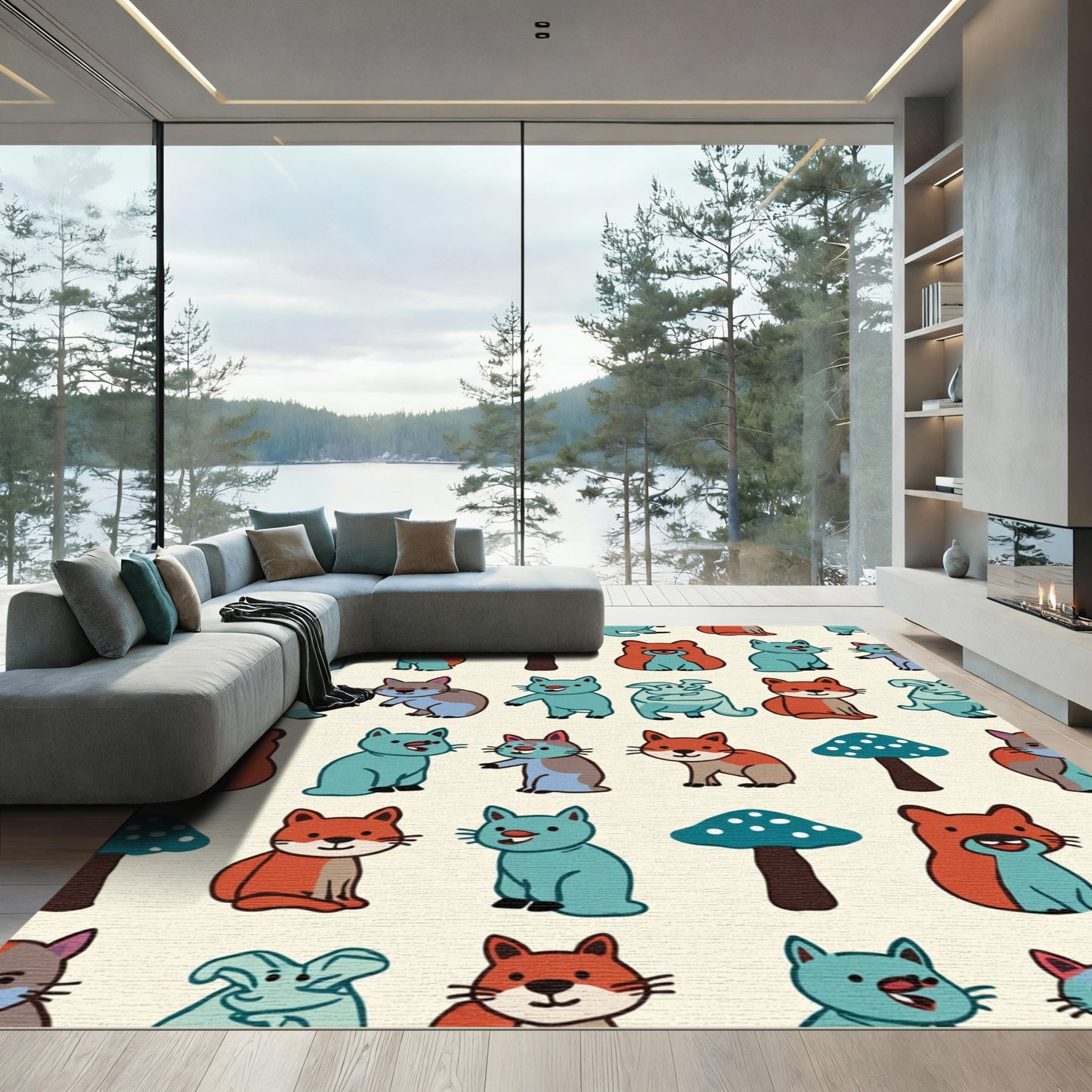 Whimsical Woodland Creatures Mushroom Companions Rug