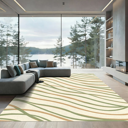 Earthy Green Brown Wavy Stripe Rug