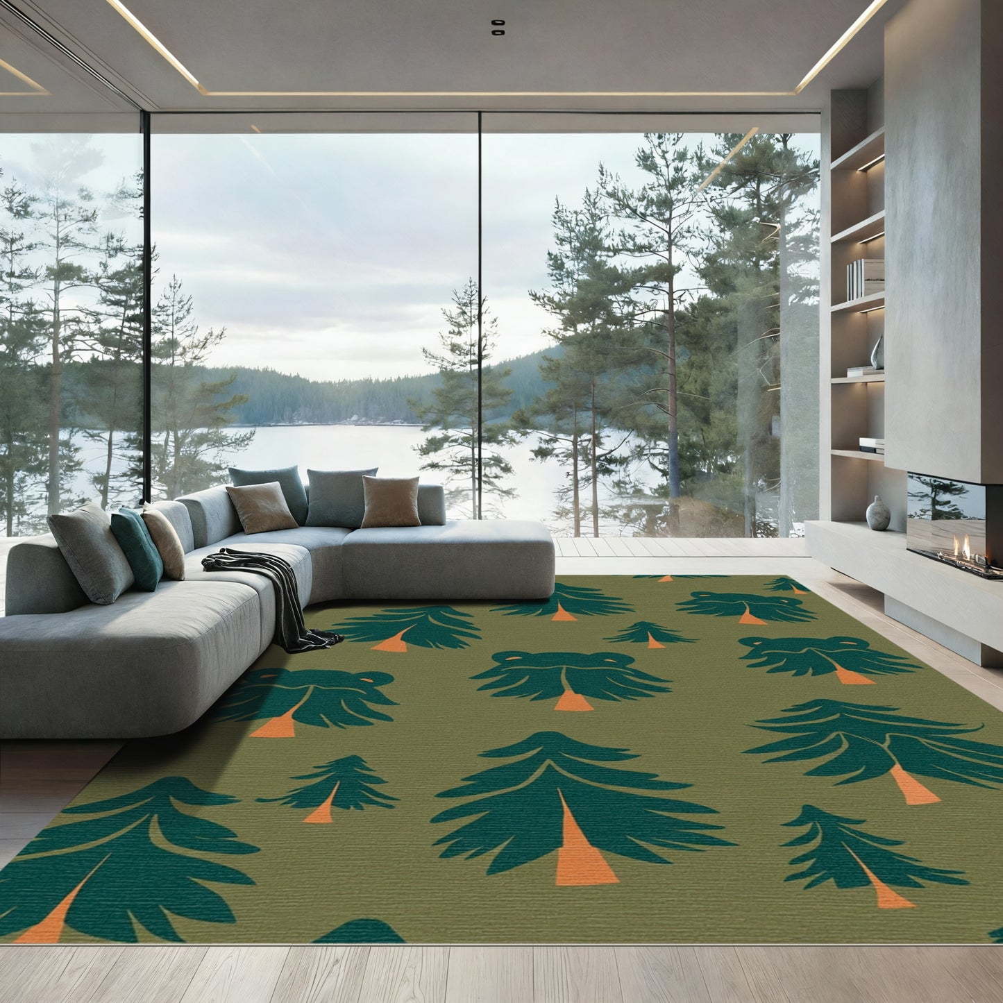 Forest Pine Tree Bear Abstract Rug
