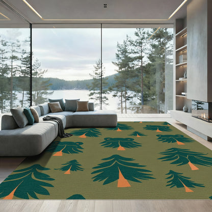 Forest Pine Tree Bear Abstract Rug