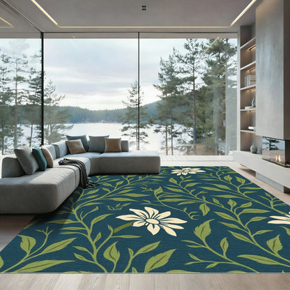 Navy Cream Floral Vine Silhouette Rug
