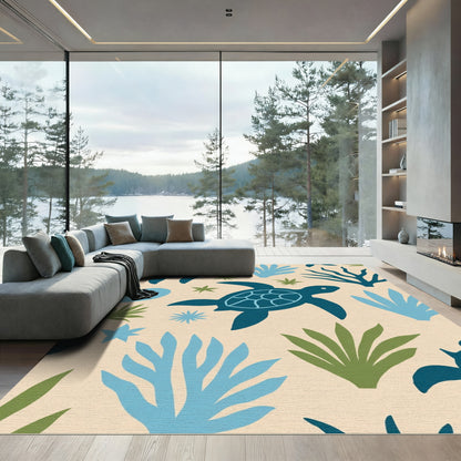 Navy Blue Turtle Coral Garden Rug