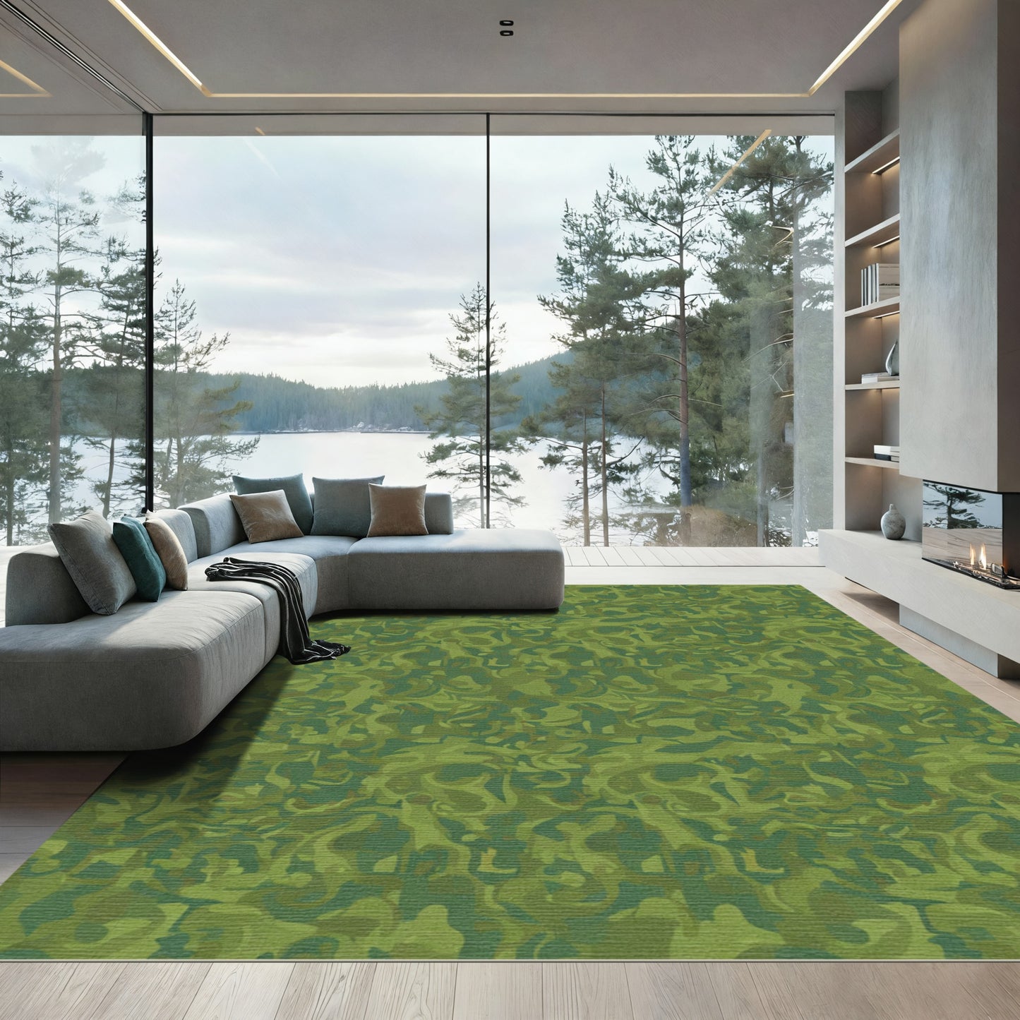 Mottled Forest Green Abstract Rug