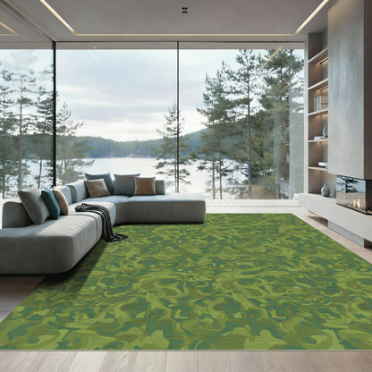 Mottled Forest Green Abstract Rug