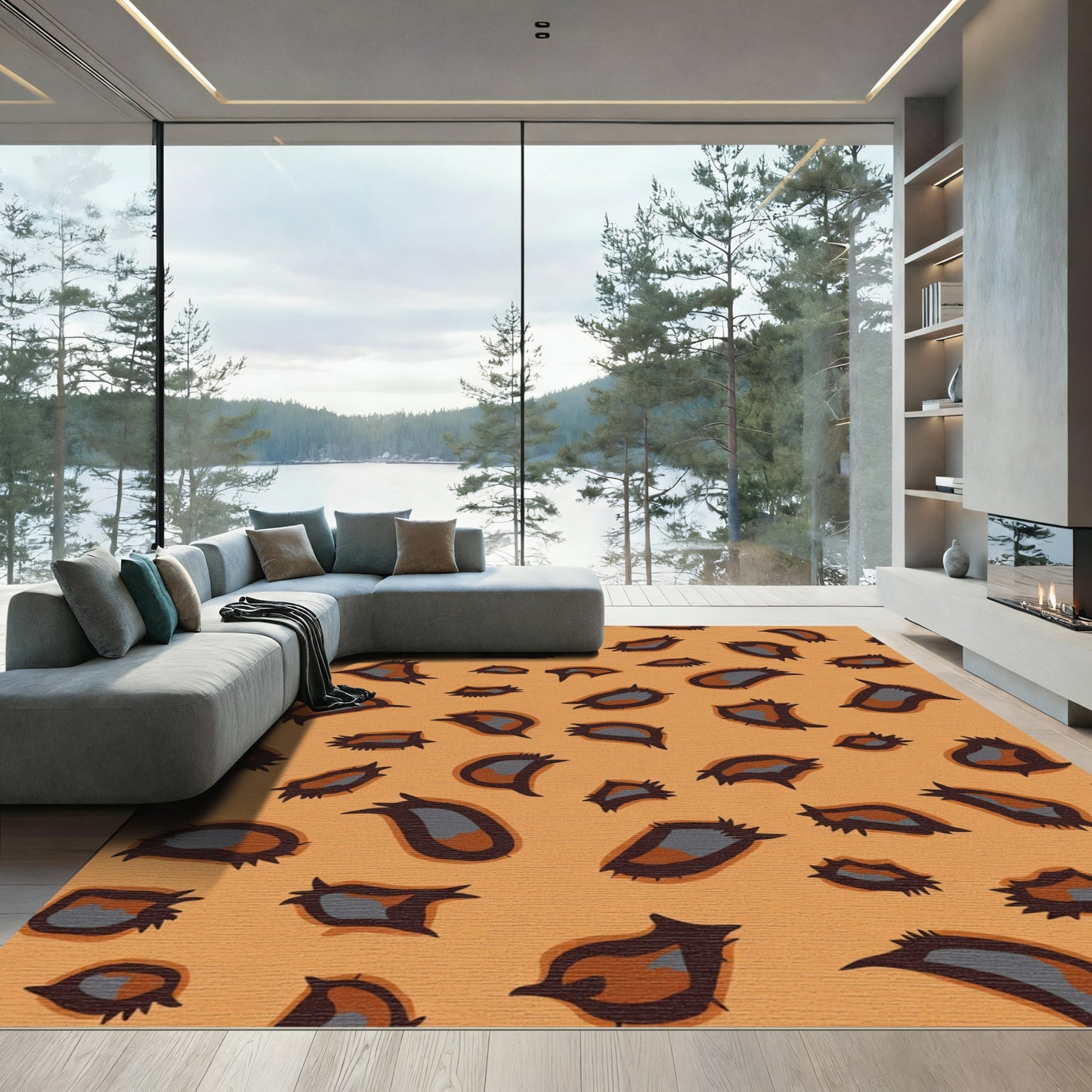 Orange Brown Leopard Spots Rug