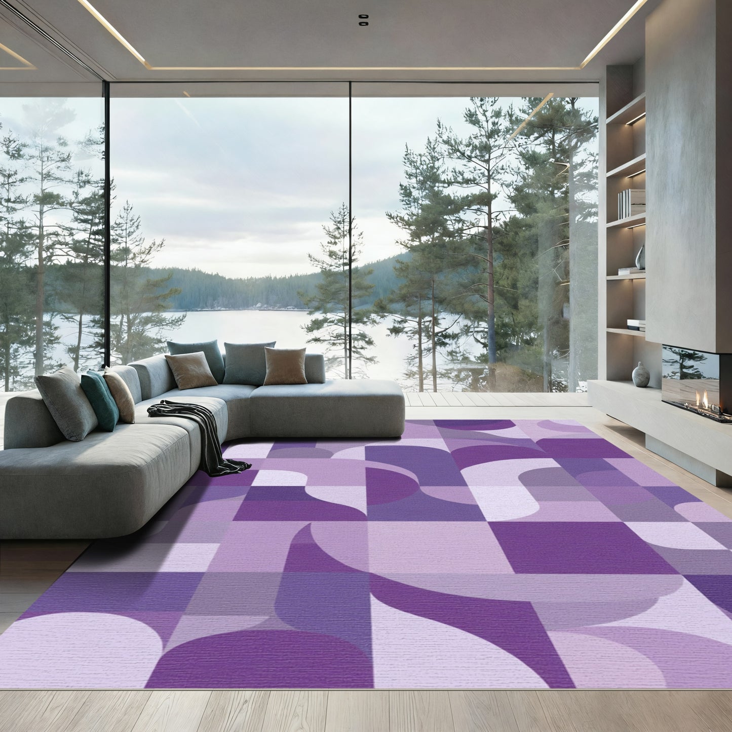 Purple Abstract Geometric Curves Rug