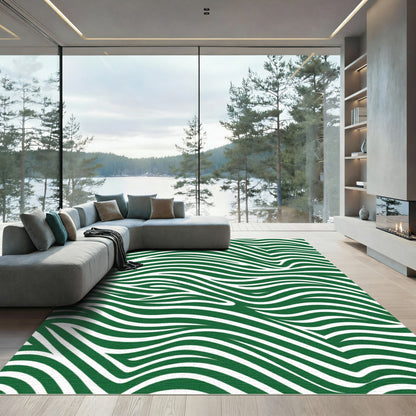 Emerald Green Abstract Wavy Stripes Rug