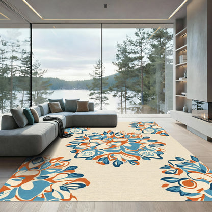 Orange Blue Floral Burst Pattern Rug