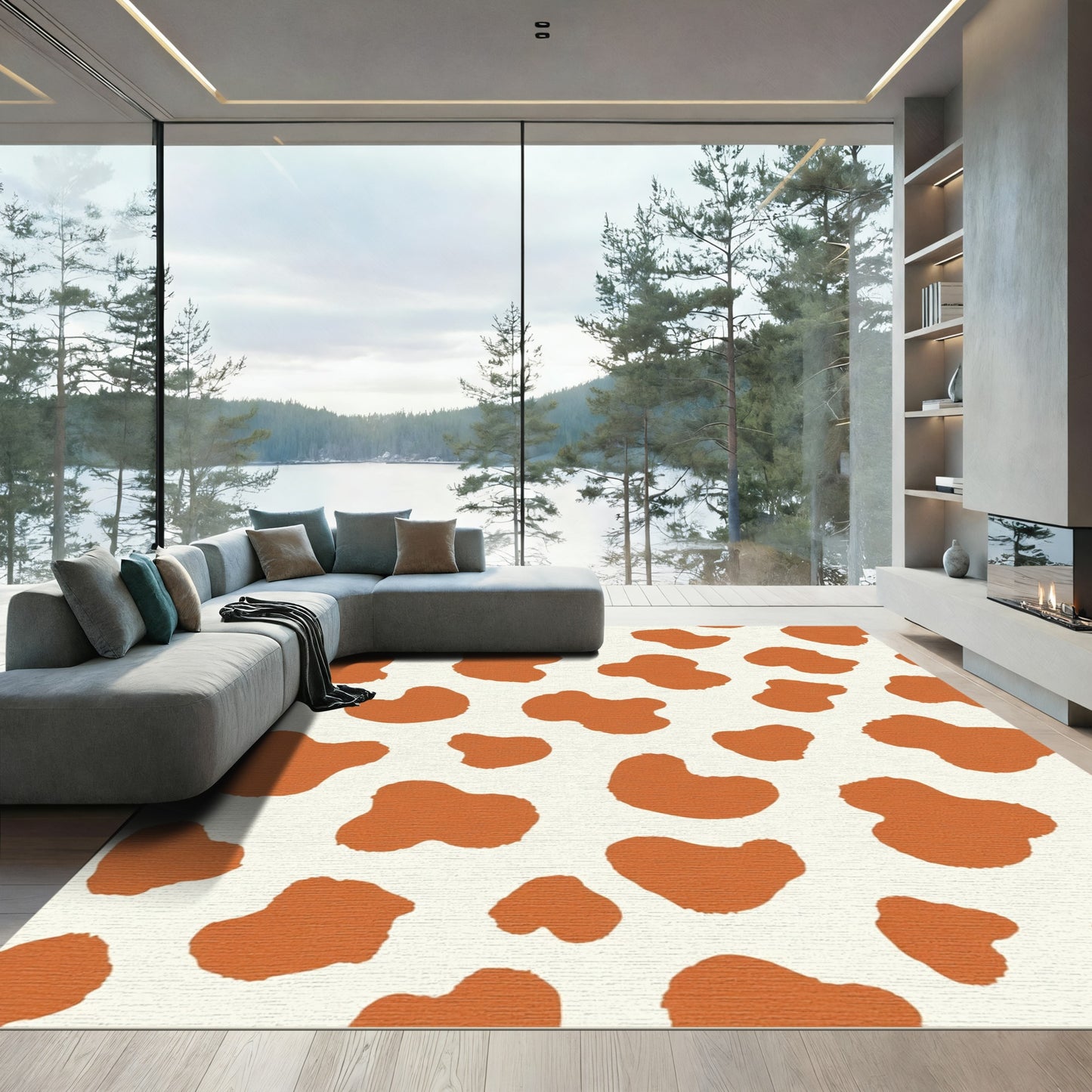 Cow Print Spots Orange White Rug