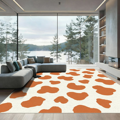 Cow Print Spots Orange White Rug