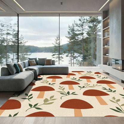 Earthy Terracotta Mushroom Foliage Rug