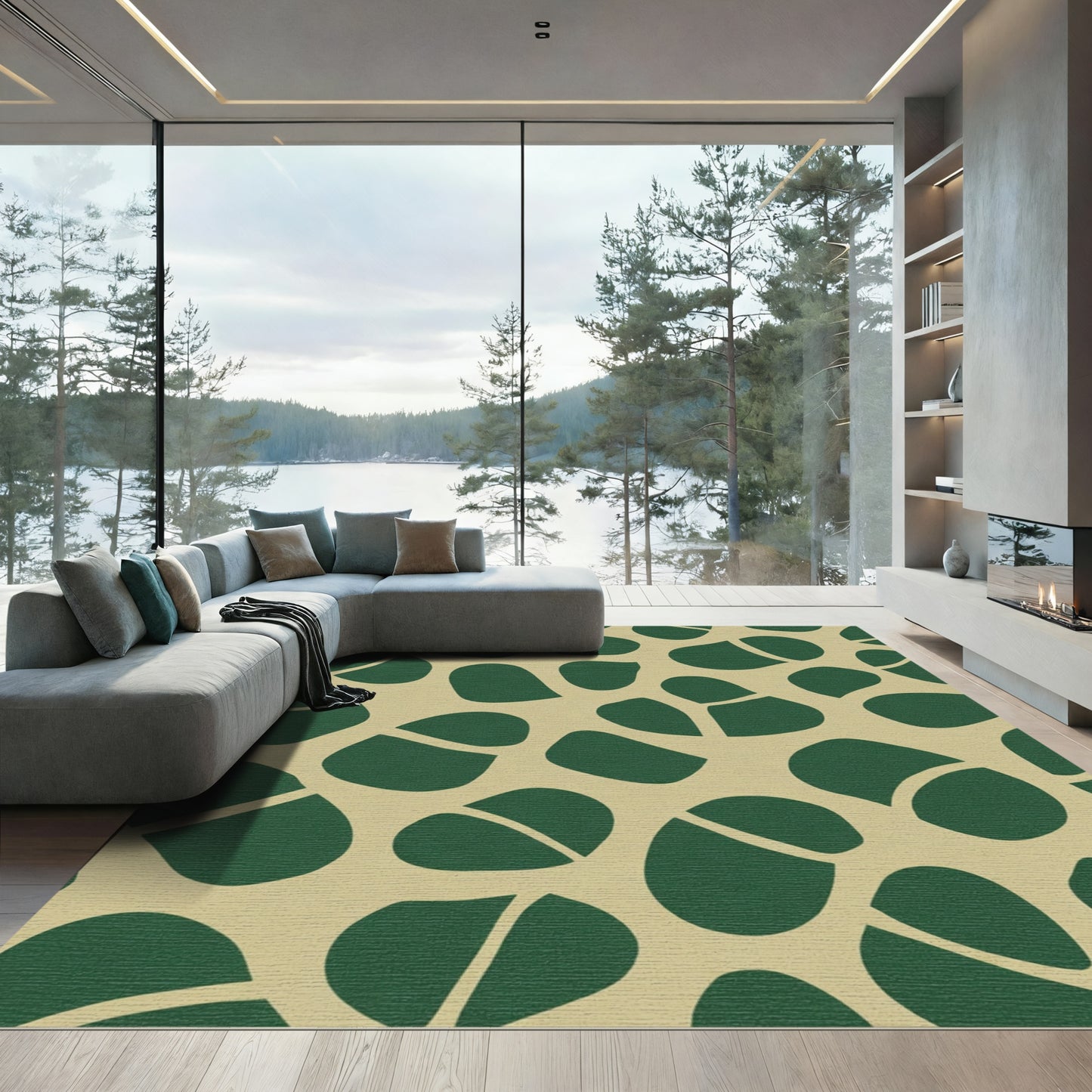 Deep Green Organic Pebble Layout Rug
