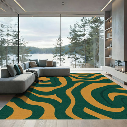 Gold Emerald Swirl Abstract Rug