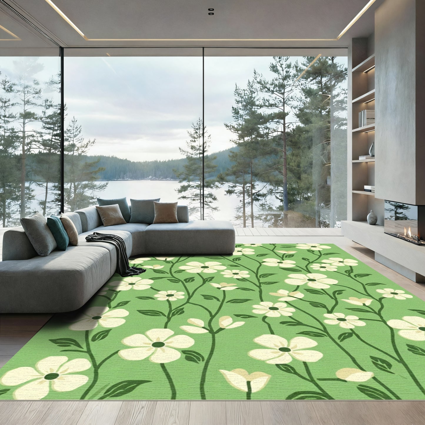 Ivory Blossom Vine Fern Rug
