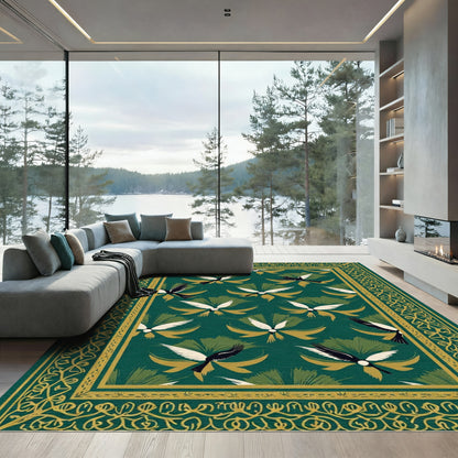 Emerald Green Bird Floral Tapestry Rug