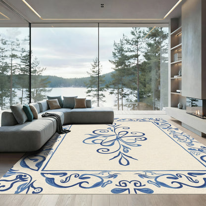 Traditional Blue Floral Center Medallion Rug