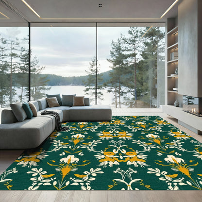 Emerald Golden Floral Cherub Rug