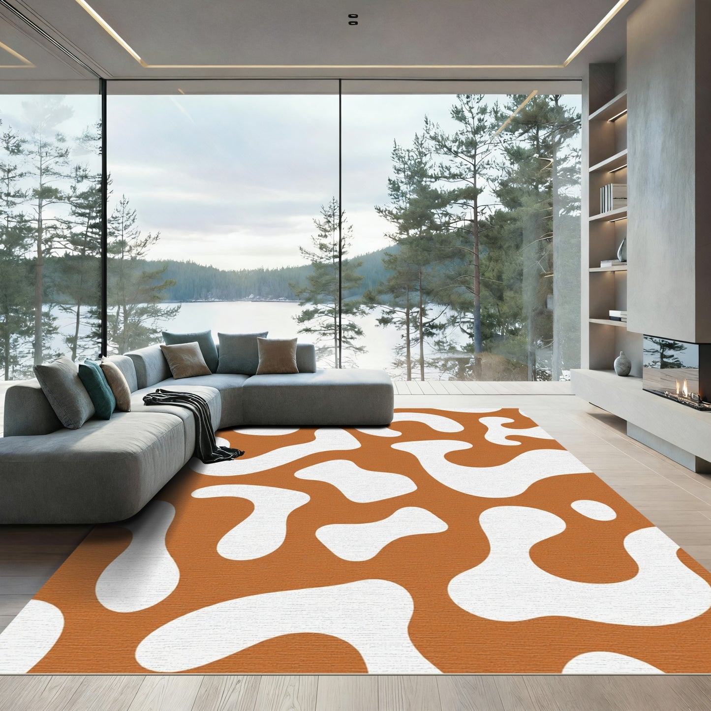 Burnt Orange Organic Blob Rug