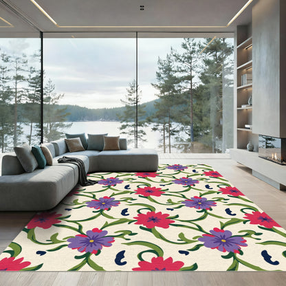 Crimson Purple Floral Vine Garden Rug