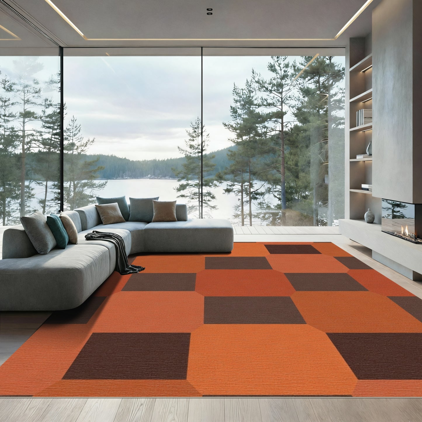 Terracotta Amber Octagon Checker Rug