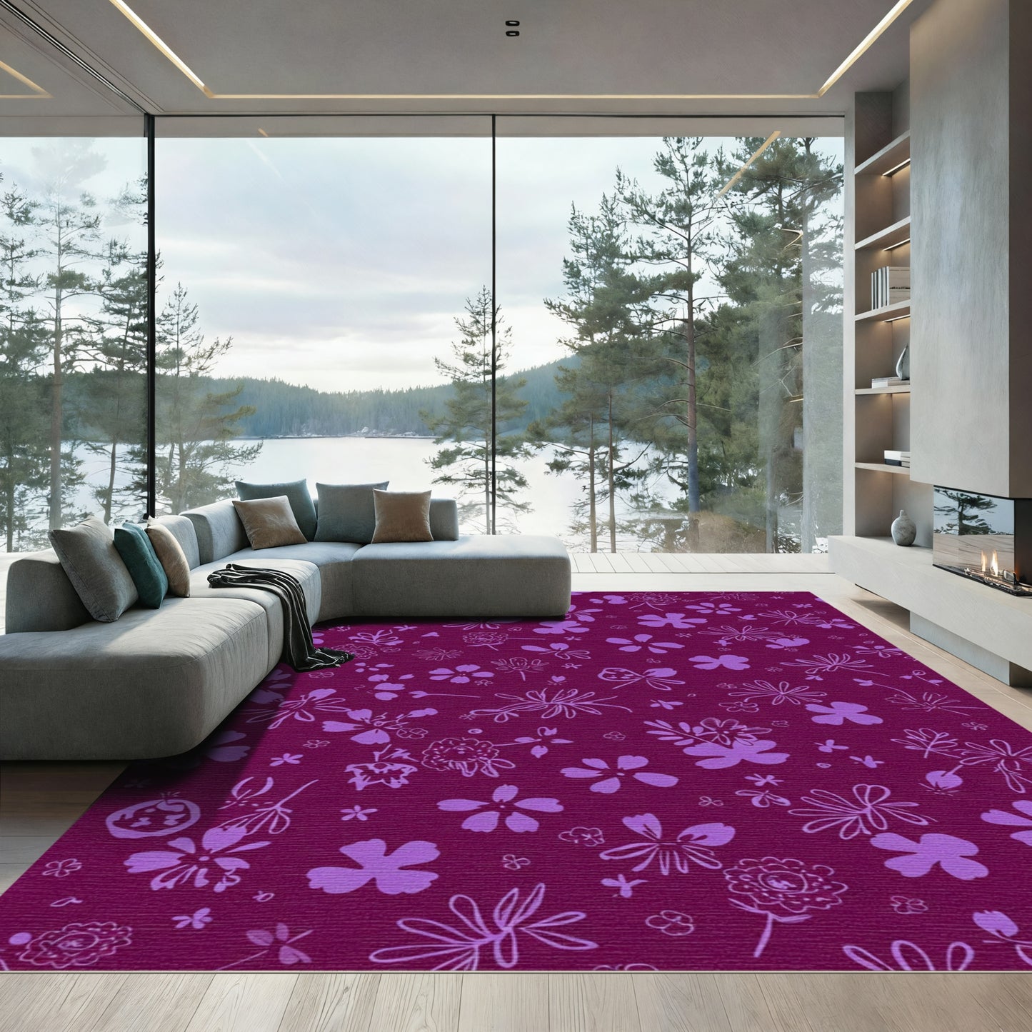 Purple Floral Meadow Collage Rug