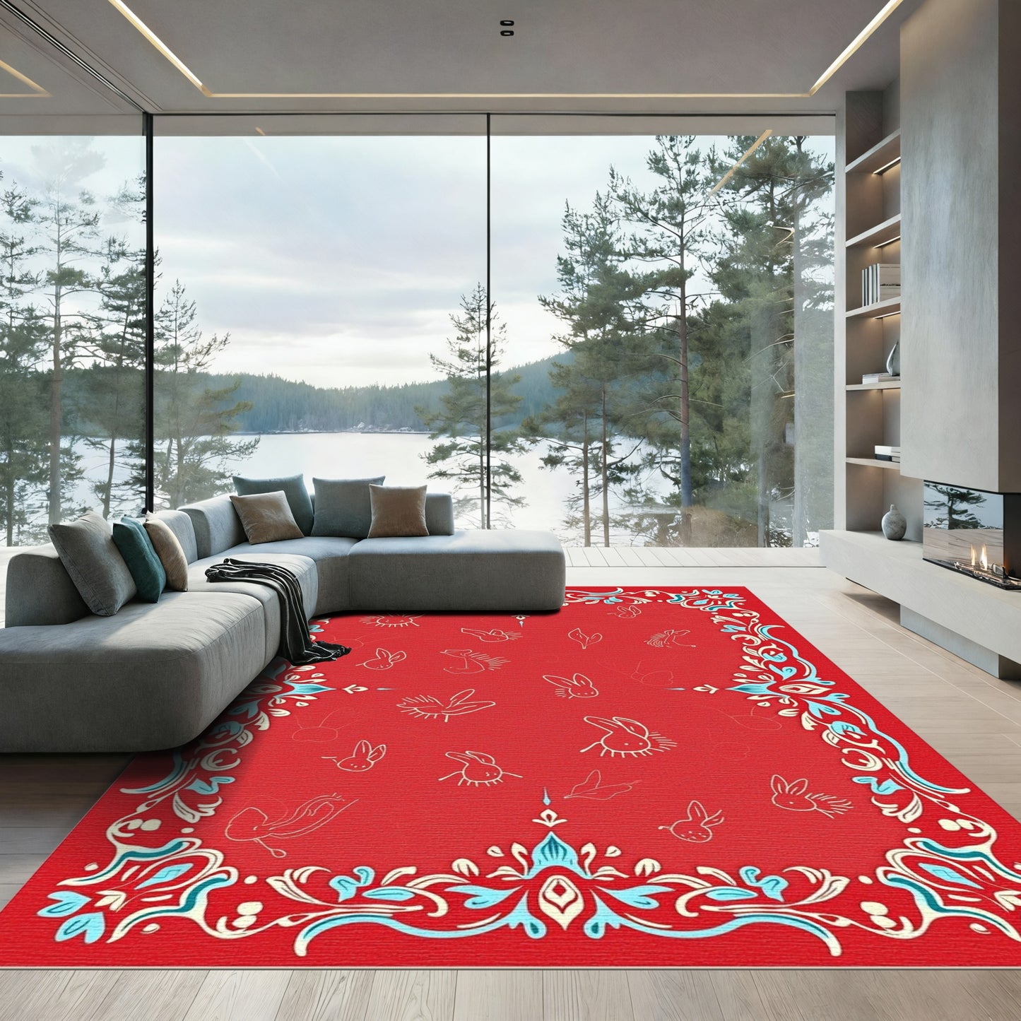 Red White Blue Bunny Border Rug