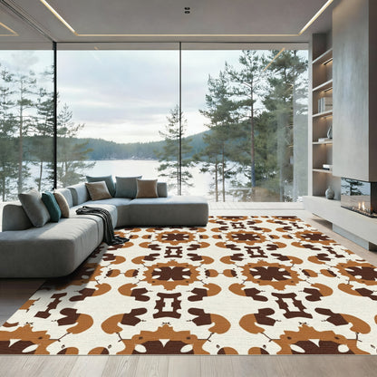 Brown Beige Abstract Symmetry Medallion Rug