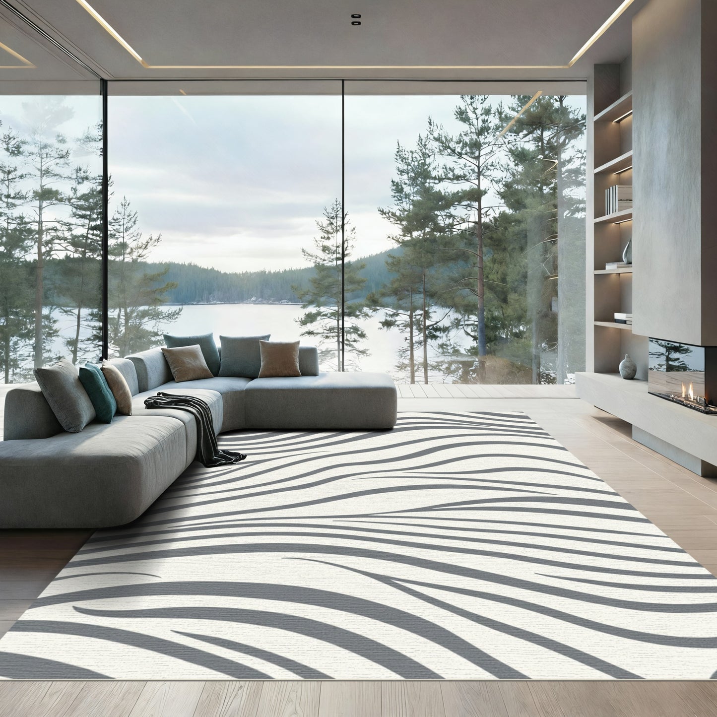 Cream and Gray Wavy Stripes Rug