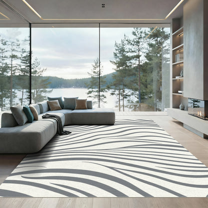 Cream and Gray Wavy Stripes Rug